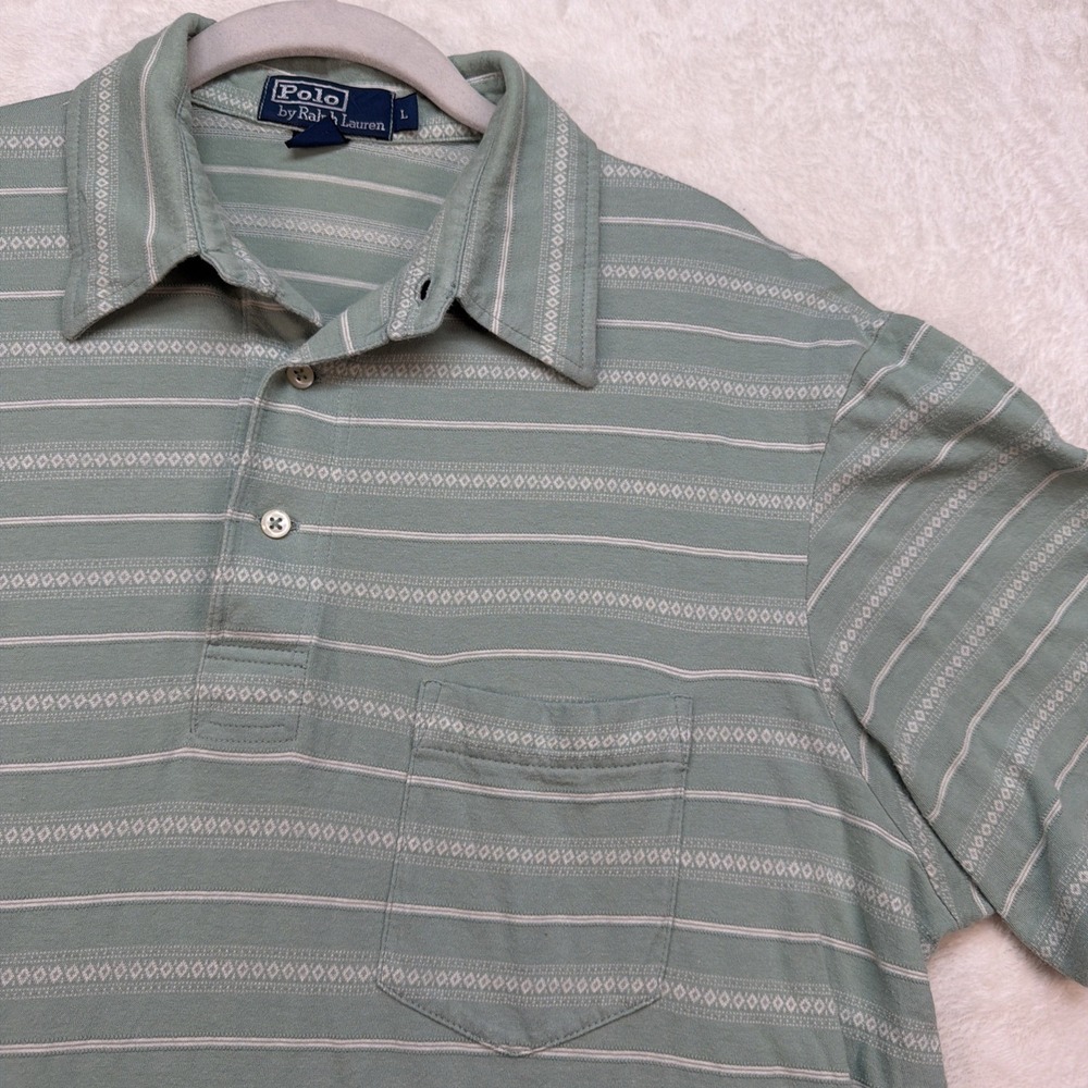 Polo Ralph Lauren Striped Polo Shirt Men's Large Green Short Sleeve Classic